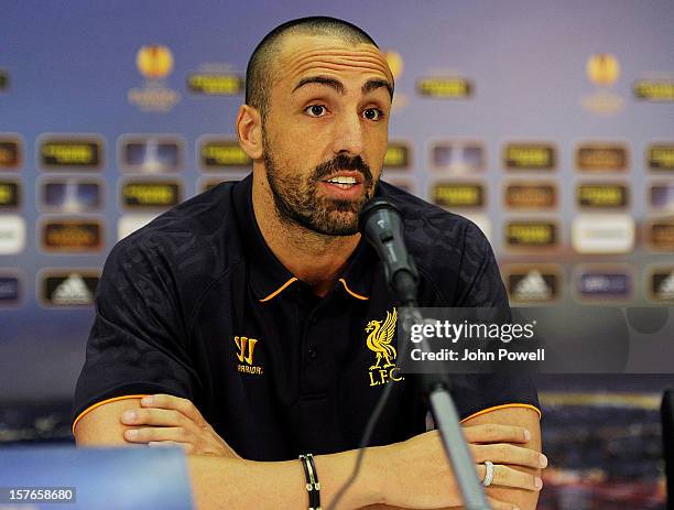 Jose Enrique of Liverpool during a press conference ahead of the UEFA Europa League match against Udinese at Stadio Friuli on December 5, 2012 in...