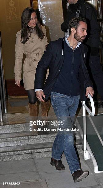 Pippa Middleton and brother James Middleton are seen leaving the King Edward VII Hospital on December 5, 2012 in London, England.