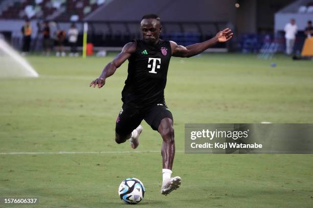 Sadio Mane of Bayern Muenchen in action during the Bayern Muenchen press conference and training session at National Stadium on July 28, 2023 in...