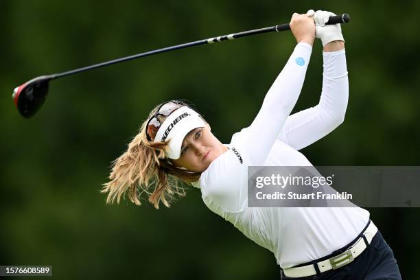 Brooke M. Henderson of Canada tees off on the 13th hole during the Second Round of the Amundi Evian Championship at Evian Resort Golf Club on July...