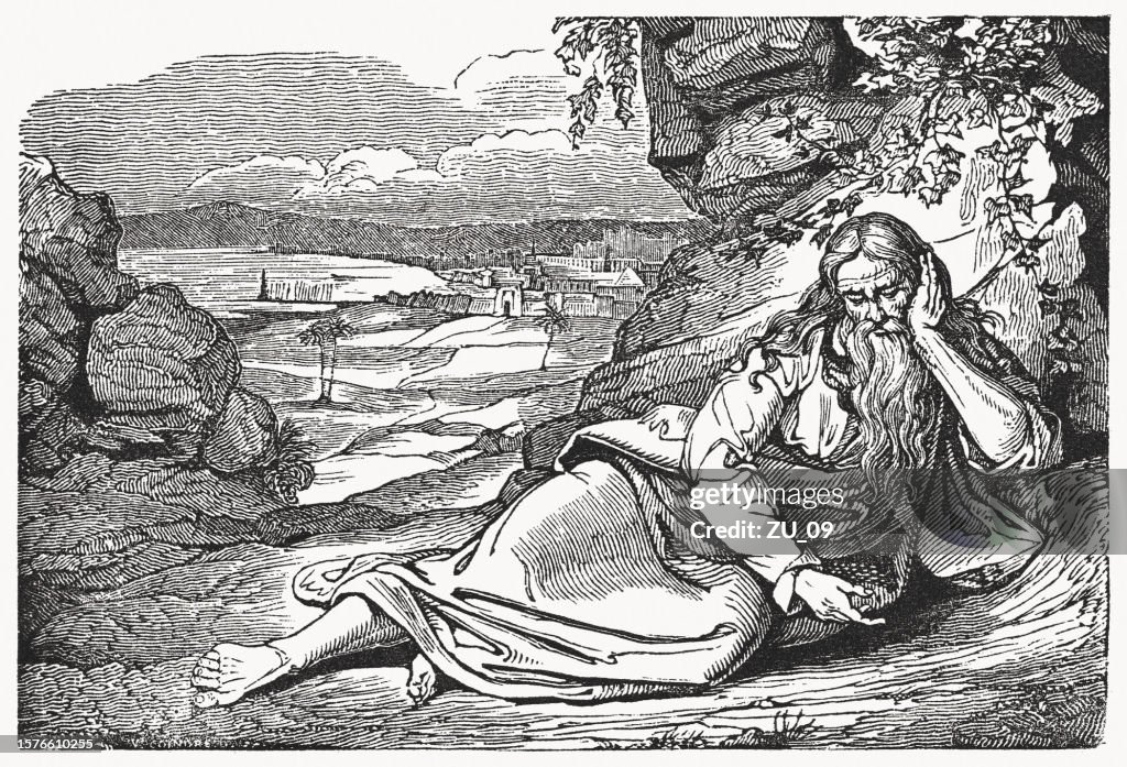 Jonah's displeasure (Jonah 4), wood engraving, published 1835