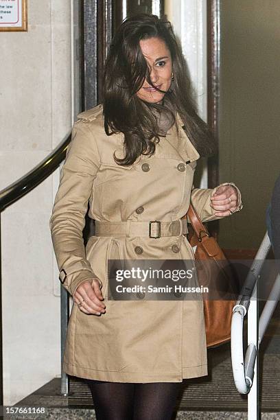 Pippa Middleton leaves the King Edward VII Hospital after visiting Catherine, Duchess of Cambridge who is being treated for acute morning sickness on...