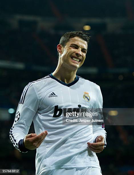 Cristiano Ronaldo of Real Madrid reacts during the UEFA Champions League Group D match between Real Madrid CF and Ajax Amsterdam at the Estadio...