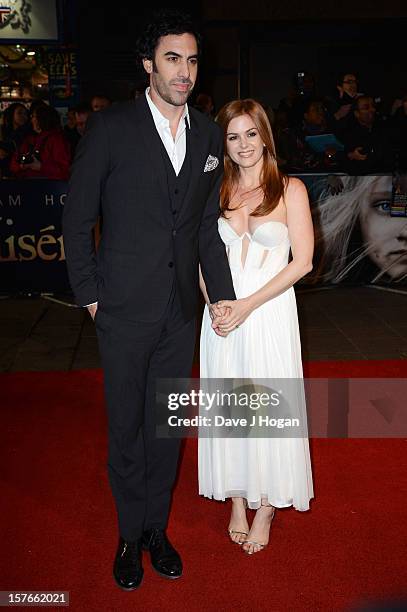 Sacha Baron Cohen and Isla Fisher attend the world premiere of Les Miserables at The Odeon Leicester Square on December 5, 2012 in London, England.