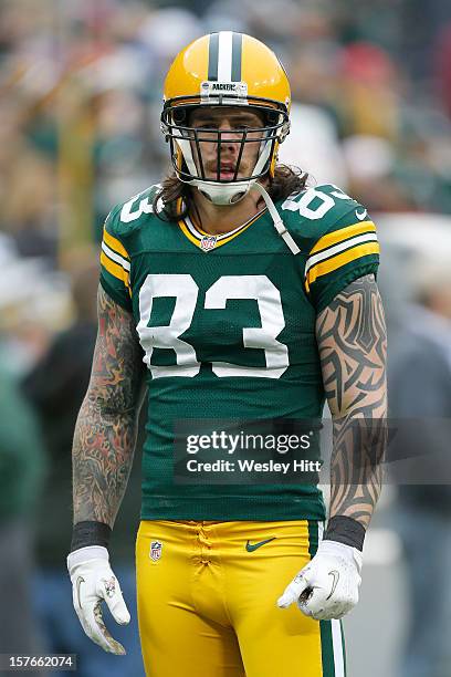 Tom Crabtree of the Green Bay Packers on the field before a game against the Minnesota Vikings at Lambeau Field on December 2, 2012 in Green Bay,...