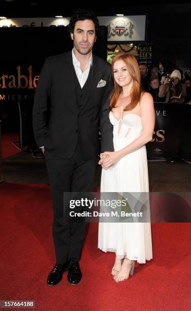 Sacha Baron Cohen and Isla Fisher attend the World Premiere of 'Les Miserables' at Odeon Leicester Square on December 5, 2012 in London, England.