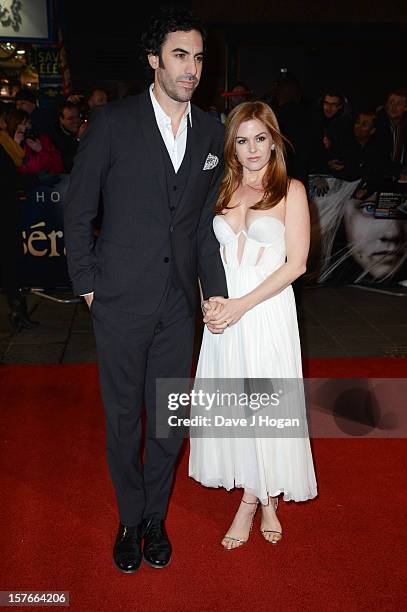 Sacha Baron Cohen and Isla Fisher attend the world premiere of Les Miserables at The Odeon Leicester Square on December 5, 2012 in London, England.