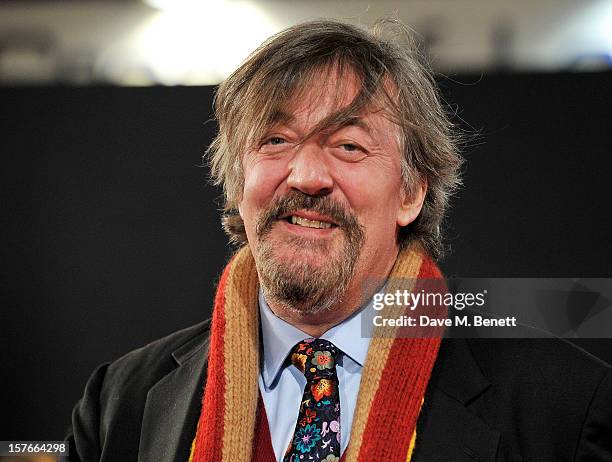 Stephen Fry attends the World Premiere of 'Les Miserables' at Odeon Leicester Square on December 5, 2012 in London, England.