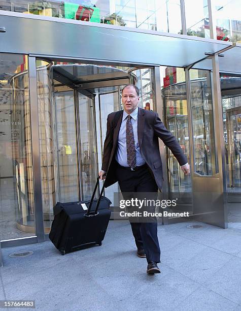 Kevin Lowe, President of Hockey Operations for the Edmonton Oilers leaves the leagues legal offices following the National Hockey League Board of...