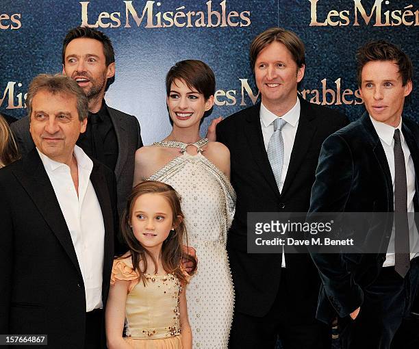 Alain Boublil, Hugh Jackman, Isabelle Allen, Anne Hathaway, Tom Hooper and Eddie Redmayne attend the World Premiere of 'Les Miserables' at Odeon...