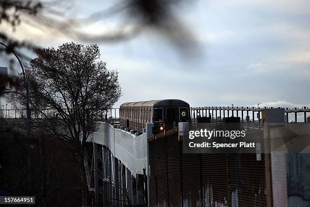 Train arrives at a stop in Brooklyn two days after a man was pushed to his death in front of a train on December 5, 2012 in New York City. The...