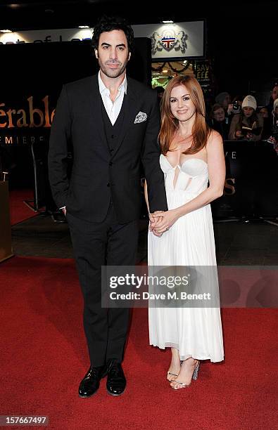 Sacha Baron Cohen and Isla Fisher attend the World Premiere of 'Les Miserables' at Odeon Leicester Square on December 5, 2012 in London, England.