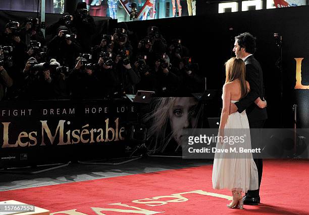 Isla Fisher and Sacha Baron Cohen attend the World Premiere of 'Les Miserables' at Odeon Leicester Square on December 5, 2012 in London, England.