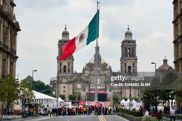 View of the facade of the Metropolitan Cathedral in Mexico City on August 4, 2023.