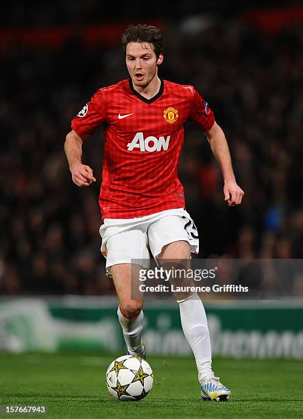 Nick Powell of Manchester United in action during the UEFA Champions League Group H match between Manchester United and CFR 1907 Cluj at Old Trafford...