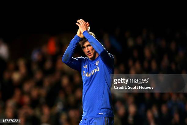 Fernando Torres of Chelsea celebrates after scoring his team's fourth goal during the UEFA Champions League group E match between Chelsea and FC...