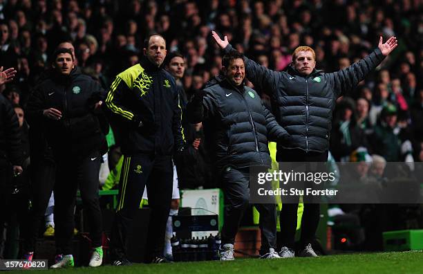 Celtic manager Neil Lennon celebrates on the final whistle during the UEFA Champions League Group G match between Celtic FC and FC Spartak Moscow at...