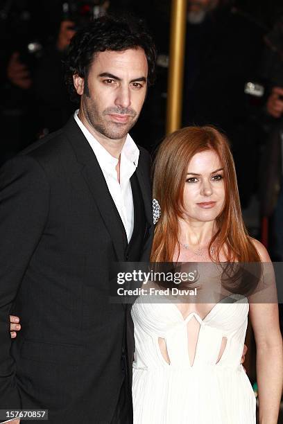 Sacha Baron Cohen and Isla Fisher attend the World Premiere of 'Les Miserables' at Odeon Leicester Square on December 5, 2012 in London, England.