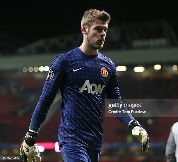 David de Gea of Manchester United shows his disappointment after the UEFA Champions League Group H match between Manchester United and CFR 1907 Cluj...