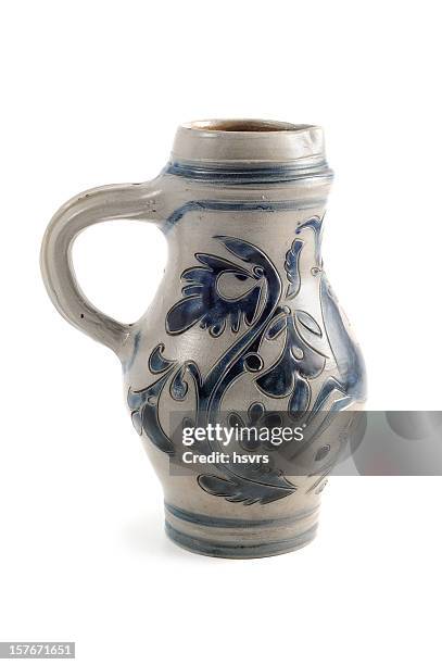 antique beer stein in blue grey with metal cap - earthenware stock pictures, royalty-free photos & images