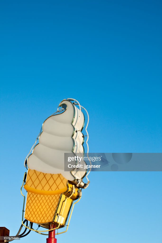 Neon Ice Cream Cone Sign - Vertical