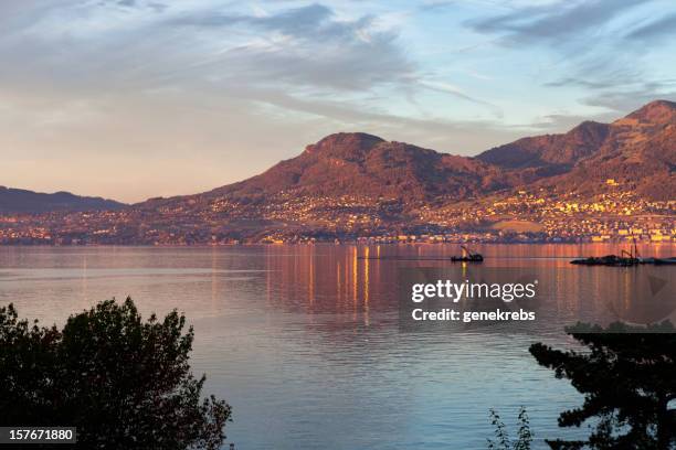 montreux in late summer setting sun - montreux stock pictures, royalty-free photos & images