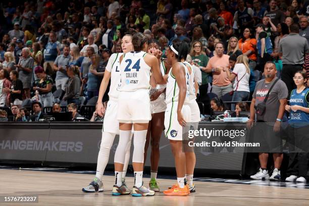 The Minnesota Lynx huddle up before the game against the New York Liberty on August 4, 2023 at Target Center in Minneapolis, Minnesota. NOTE TO USER:...