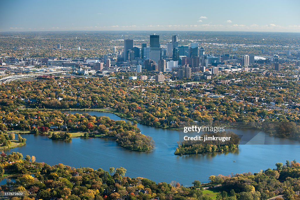 Autumn aerial view of Minneapolis, Minnesota.