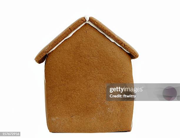 undecorated gingerbread house isolated on white - gingerbread biscuit stock pictures, royalty-free photos & images