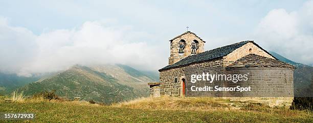 mountain church in the pyrenees - romanesque stock pictures, royalty-free photos & images