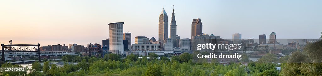 Cleveland Cityscape over Cuyahoga River Panorama