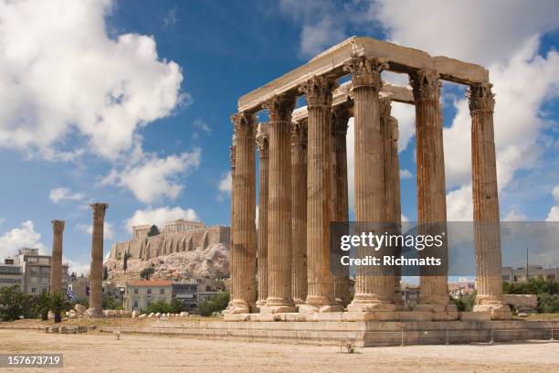 athens, temple of zeus and acropolis - temple of zeus stock pictures, royalty-free photos & images