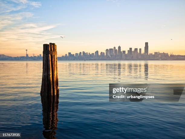estação do centro da cidade de seattle skyline - baía de elliott imagens e fotografias de stock
