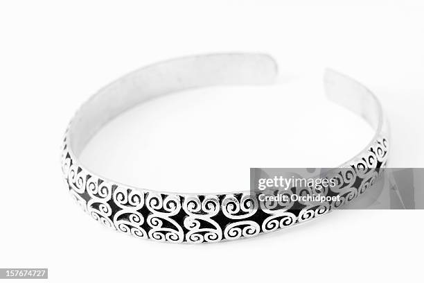 silver bracelet - silver bracelet stock pictures, royalty-free photos & images