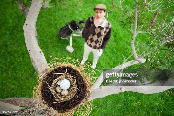 golfer contemplating a tough shot - golf argyle stock pictures, royalty-free photos & images