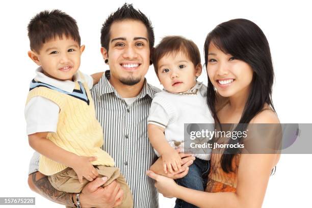 family of four on white - four people white background stock pictures, royalty-free photos & images