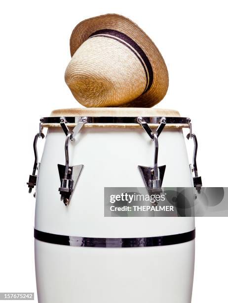 white conga and straw hat - percussion instrument stock pictures, royalty-free photos & images