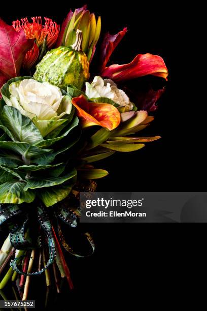 autumnal bouquet against a black background - autumn bouquet stock pictures, royalty-free photos & images