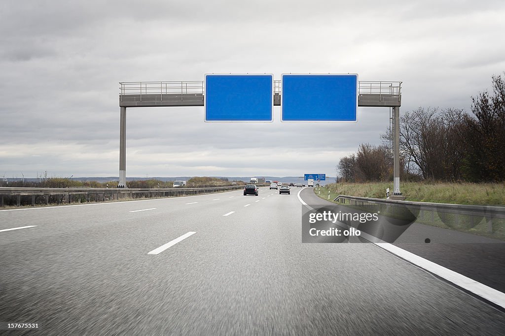 German Autobahn, empty road sign - copy space