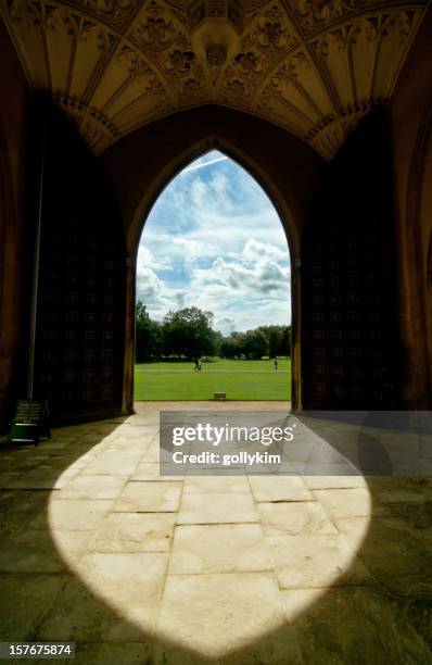 university entrance in cambridge - cambridge university stock pictures, royalty-free photos & images