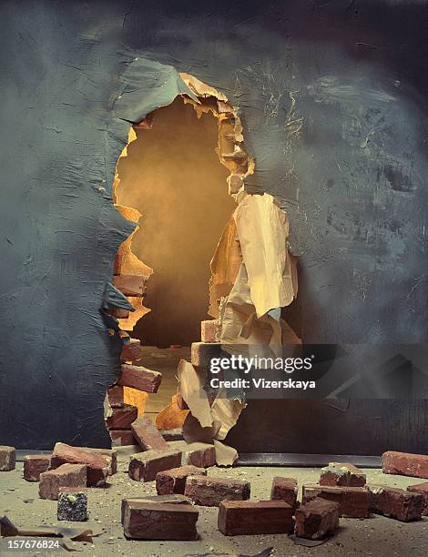 the broken wall - demolish stock pictures, royalty-free photos & images