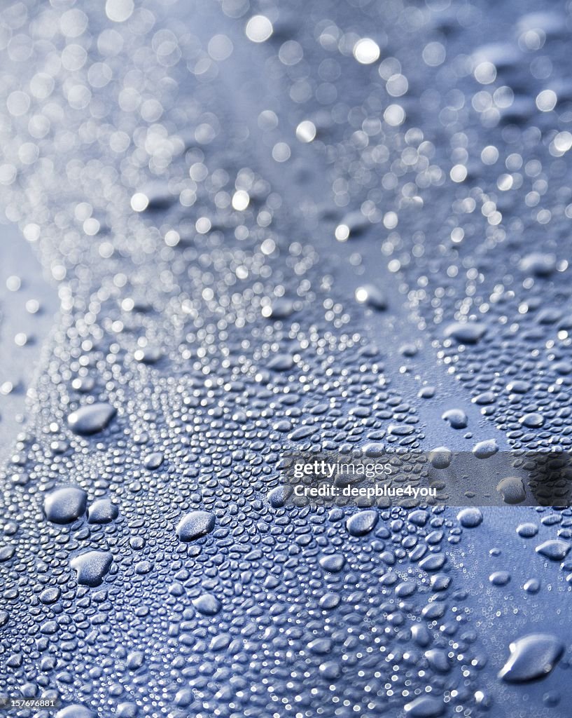 Water drops on blue car background