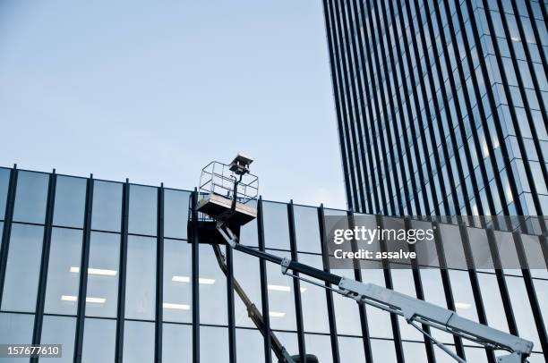 window cleaner gone for a coffee break - facade cleaning stock pictures, royalty-free photos & images