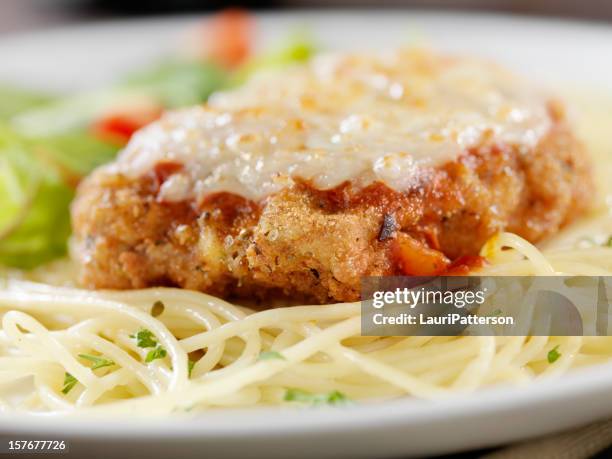 veal parmigiana with spaghetti - chicken parmesan stock pictures, royalty-free photos & images