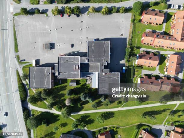 aerial photography of cities in northern europe with clear skies - urban sprawl forest stock pictures, royalty-free photos & images