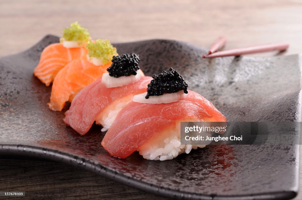 Tuna and salmon sushi