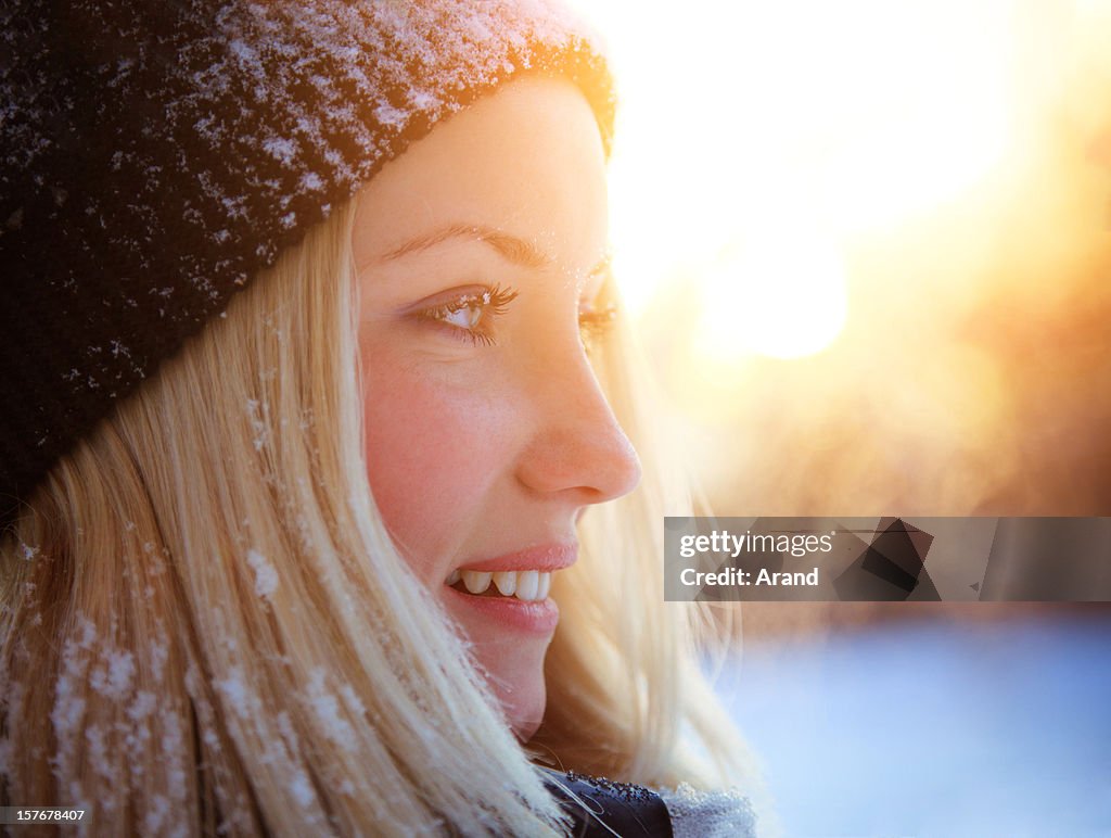 Candid winter young woman portrait