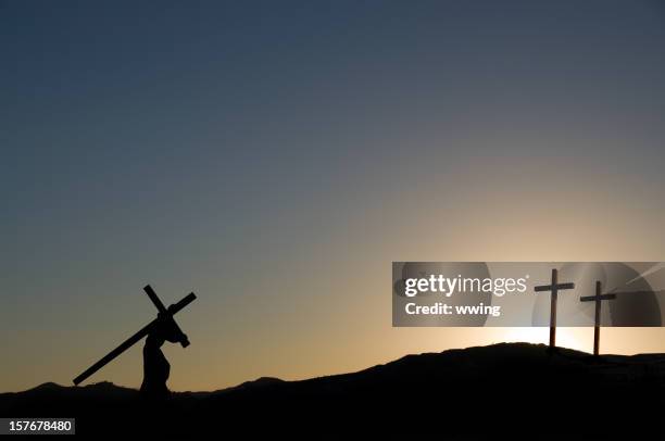 jesus christ carrying the cross on  good friday - religious cross stock pictures, royalty-free photos & images