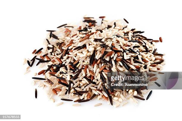 heap of mixed rice on white background - wilde rijst stockfoto's en -beelden