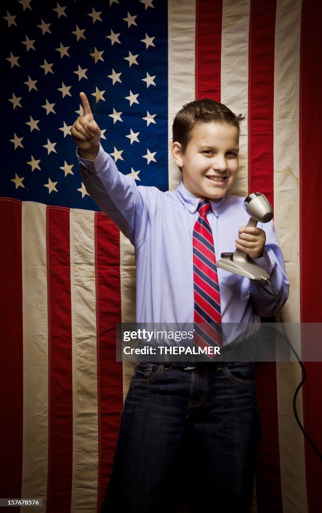 Young kid making a presidential school speech